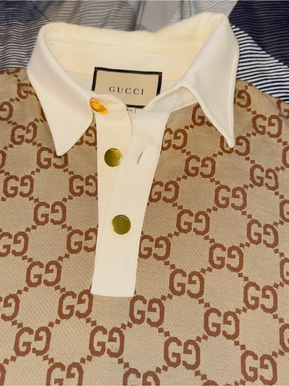 Gucci Beige and Brown GG Logo Polo Shirt